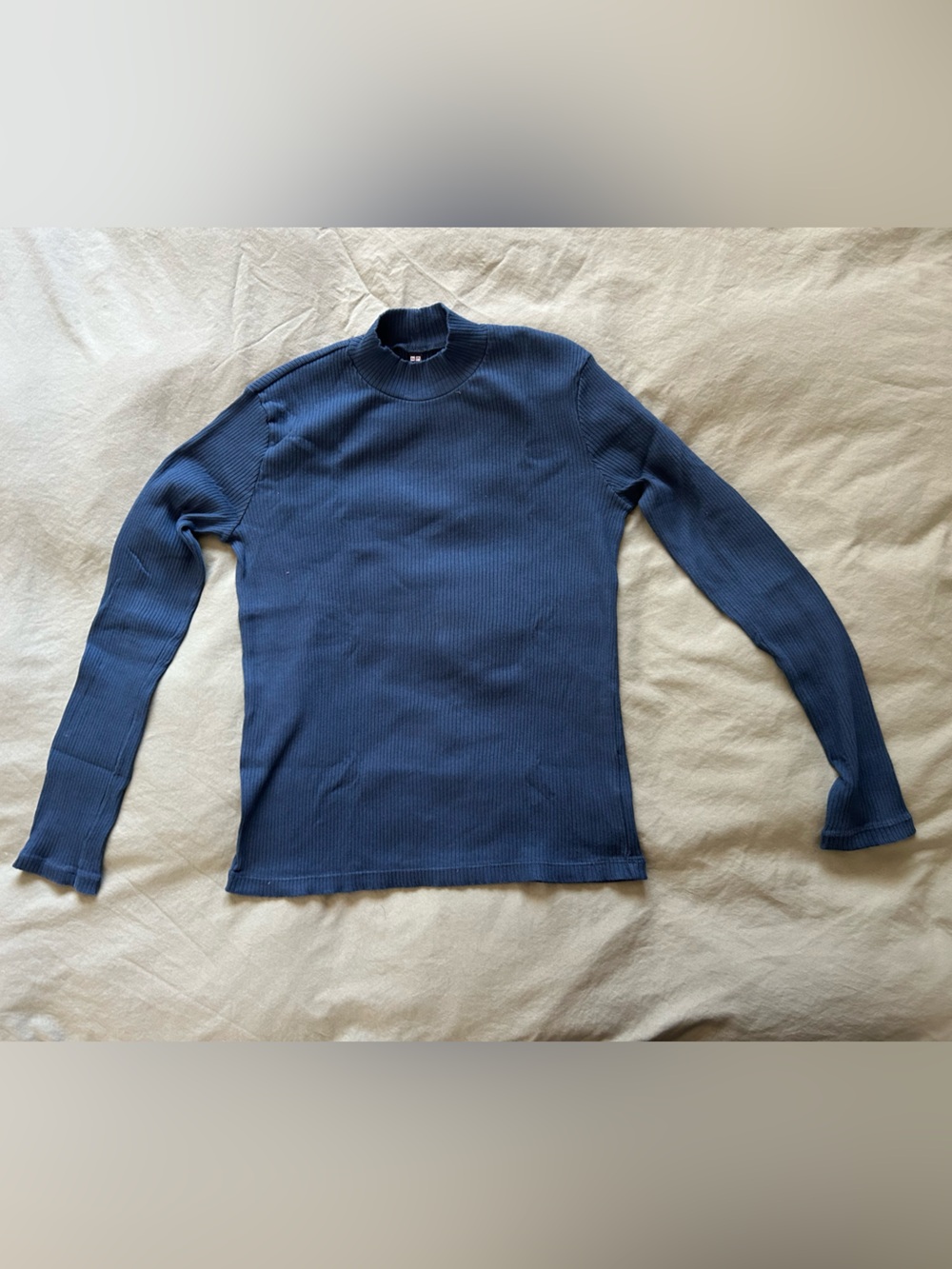 Uniqlo Navy Ribbed Mock Neck Long Sleeve Top | Medium